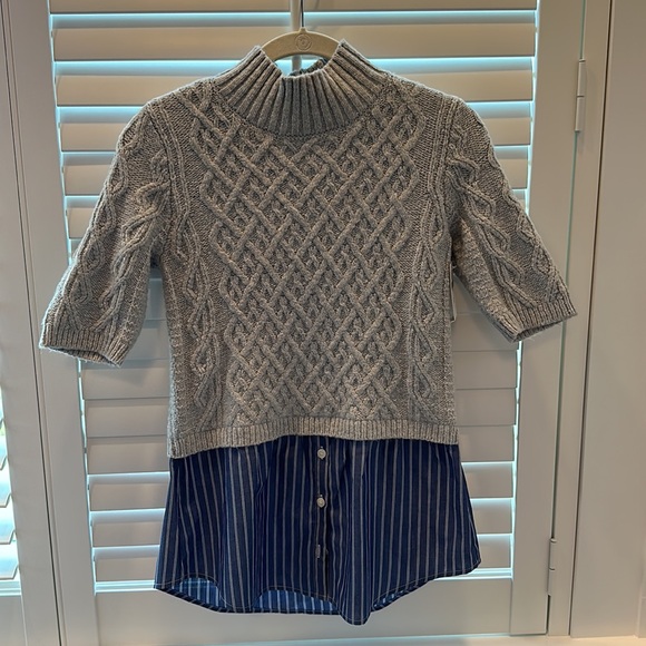 ANTHROPOLOGIE Maeve Twofer Short Sleeve Sweater | Grey Short Sleeve Sweater - Picture 1 of 7